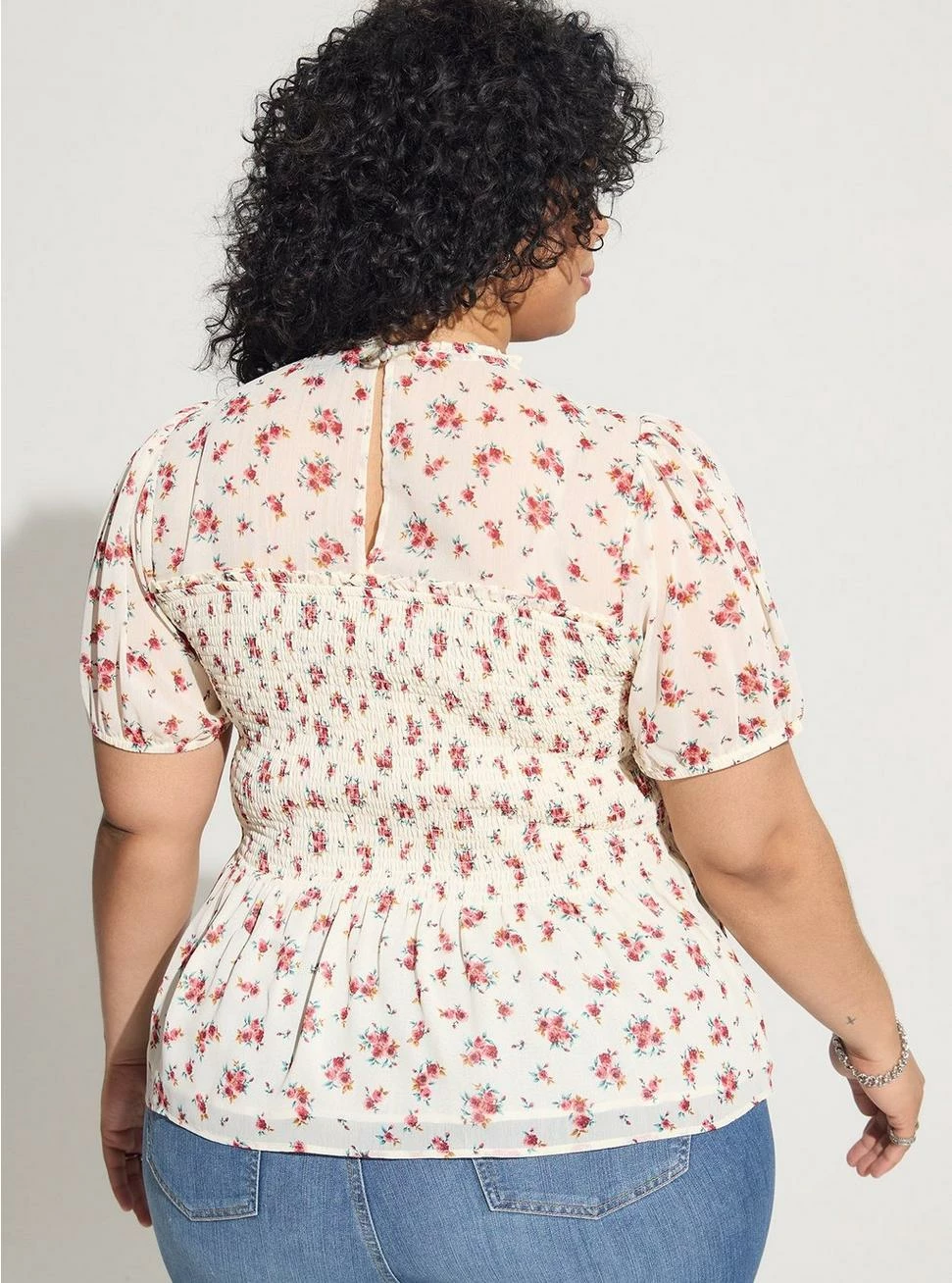 TORRID Chiffon Ruffle Mock Neck Smocked Crop Top - Image 3