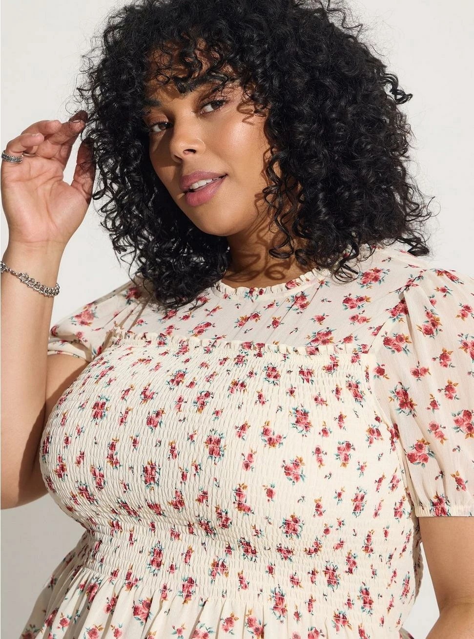 TORRID Chiffon Ruffle Mock Neck Smocked Crop Top - Image 4