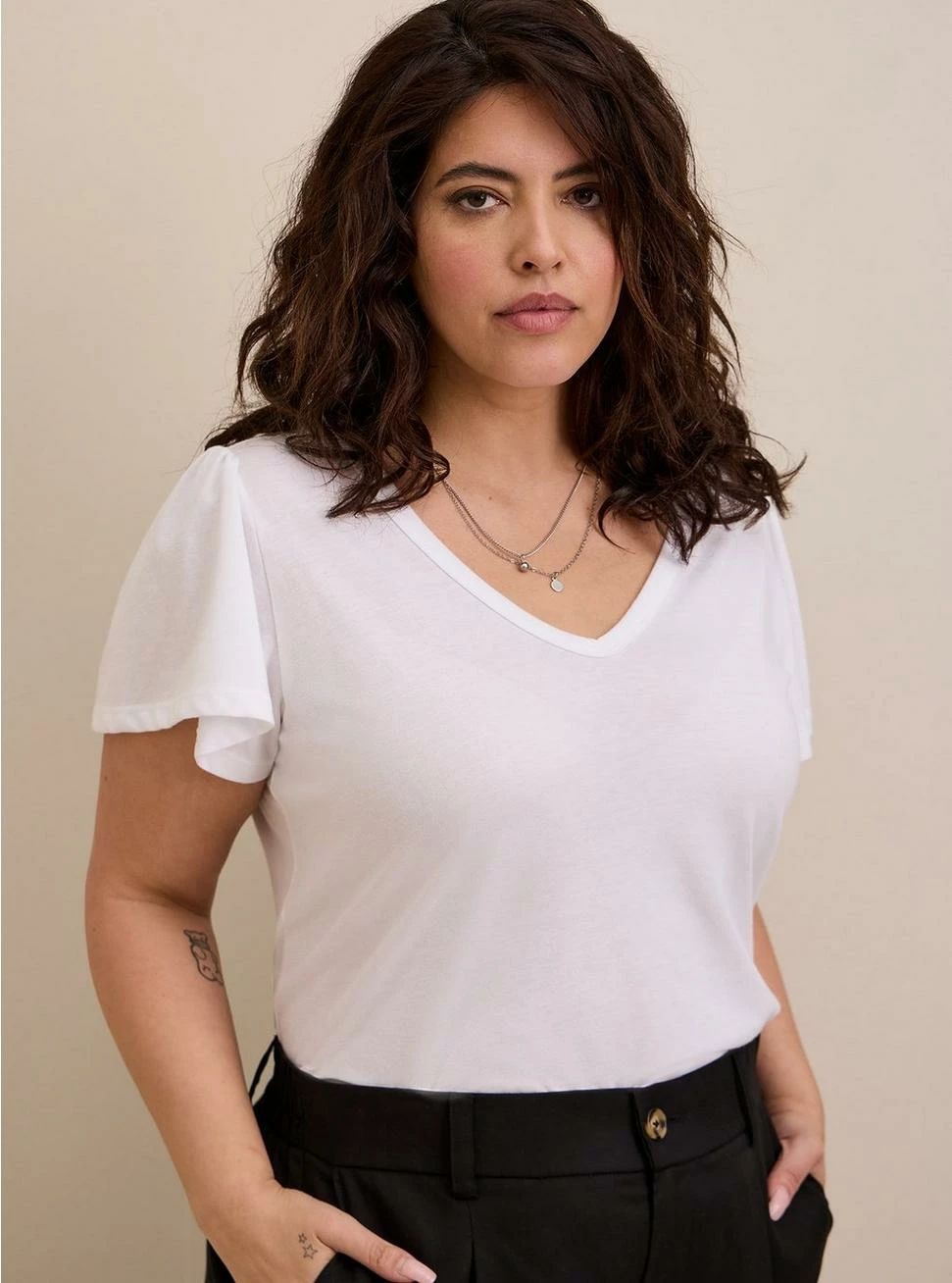 TORRID Girlfriend Signature Jersey V-Neck Flutter Sleeve Tee - Image 2