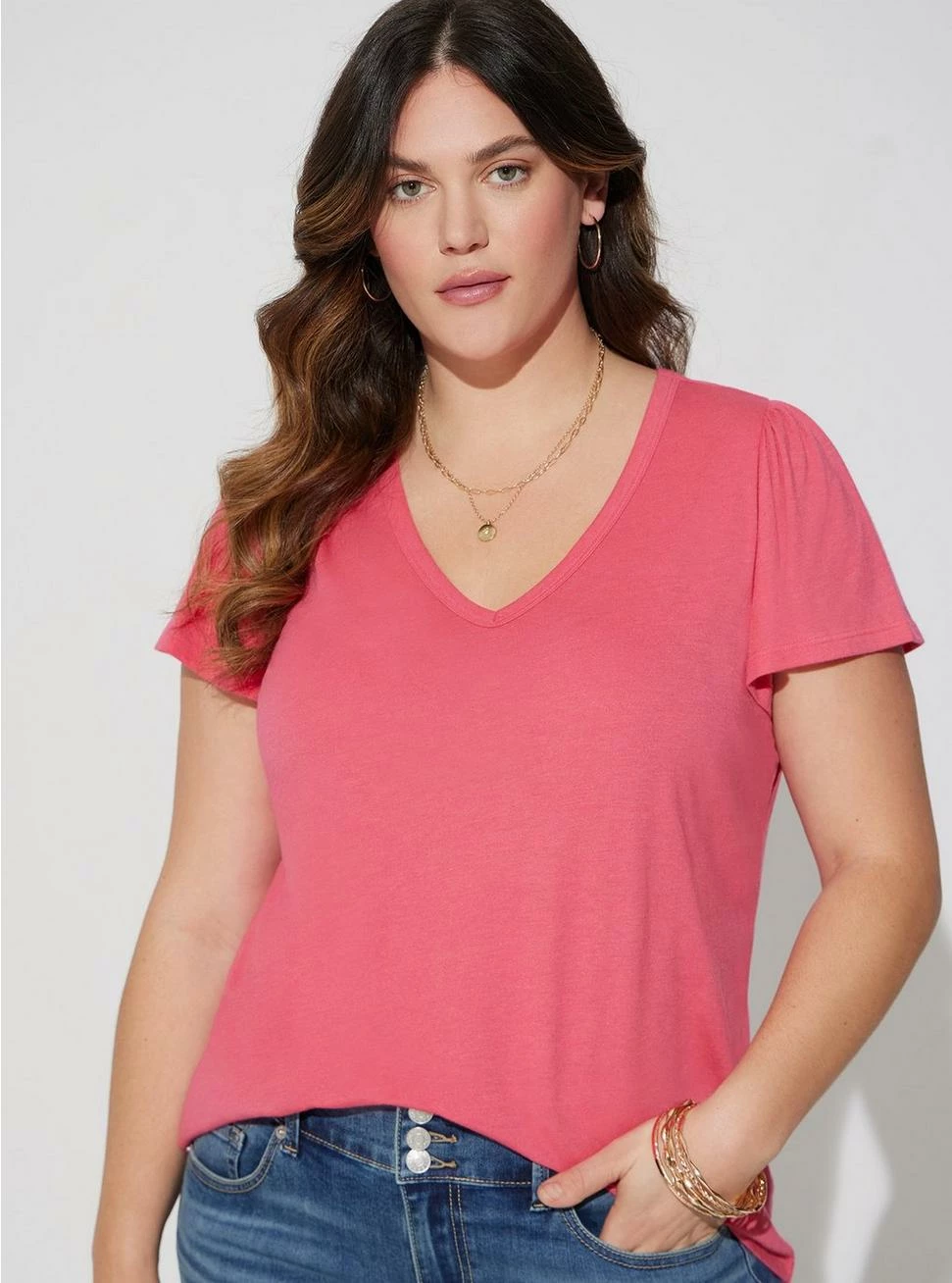 TORRID Girlfriend Signature Jersey V-Neck Flutter Sleeve Tee