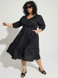 TORRID Midi Poplin Tiered Dress