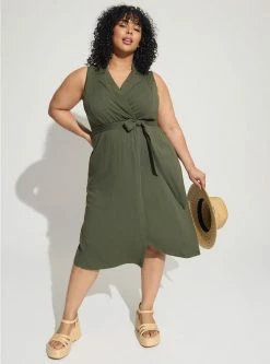 TORRID Midi Rayon Slub Sleeveless Shirt Dress