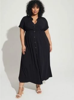 TORRID Maxi Rayon Slub Button Front Godet A-line Dress