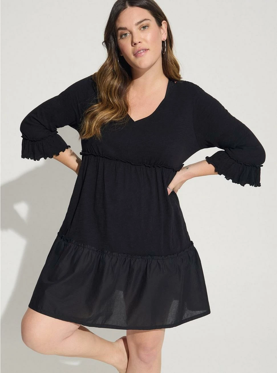 TORRID Mini Cotton Ruffle Long Sleeve Beach Dress - Image 3