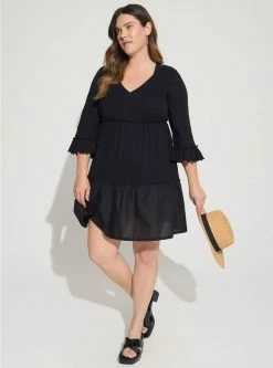 TORRID Mini Cotton Ruffle Long Sleeve Beach Dress