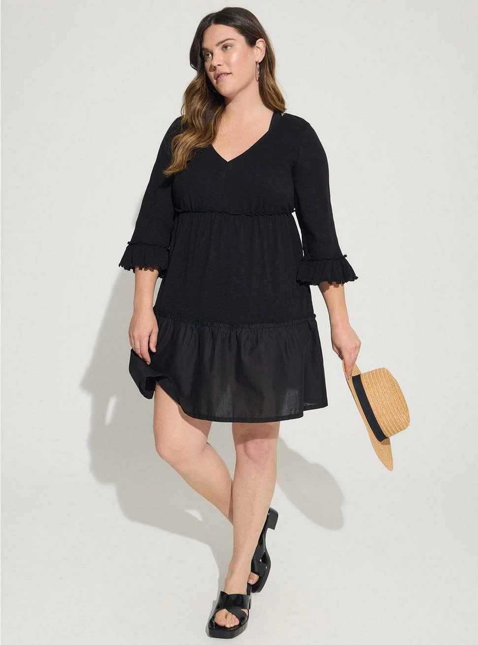 TORRID Mini Cotton Ruffle Long Sleeve Beach Dress