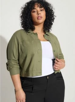 TORRID Linen Crop Patch Pocket Jacket