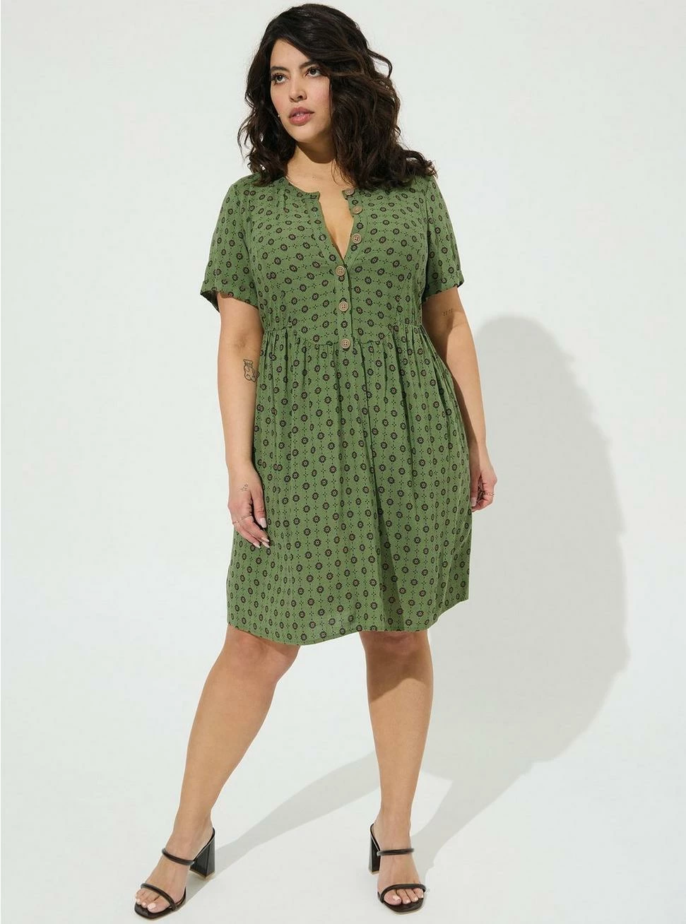 TORRID Mini Rayon Slub Button Front Fit N Flare Dress - Image 2