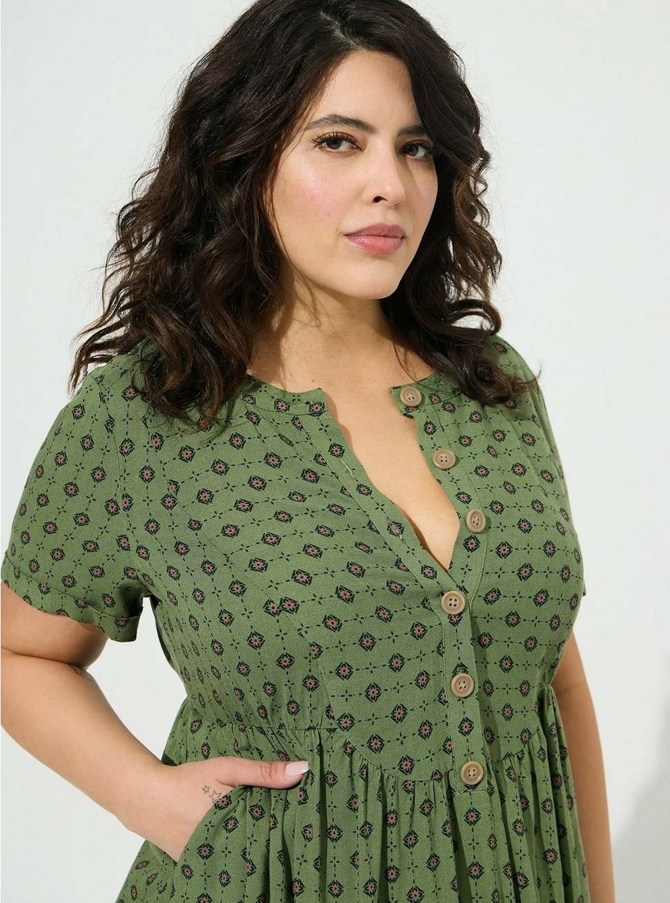 TORRID Mini Rayon Slub Button Front Fit N Flare Dress - Image 4