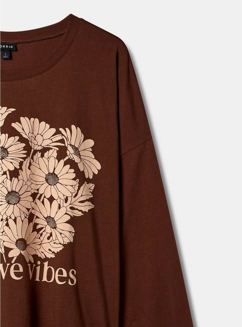 Null Positive Vibes Relaxed Fit Cotton Jersey Crew Neck Long Sleeve Crop Tee - Image 2