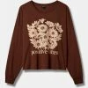 Null Positive Vibes Relaxed Fit Cotton Jersey Crew Neck Long Sleeve Crop Tee