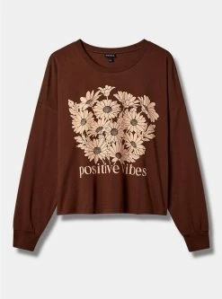 Null Positive Vibes Relaxed Fit Cotton Jersey Crew Neck Long Sleeve Crop Tee