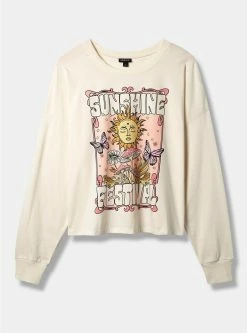 Null Sunshine Relaxed Fit Cotton Jersey Crew Neck Long Sleeve Crop Tee