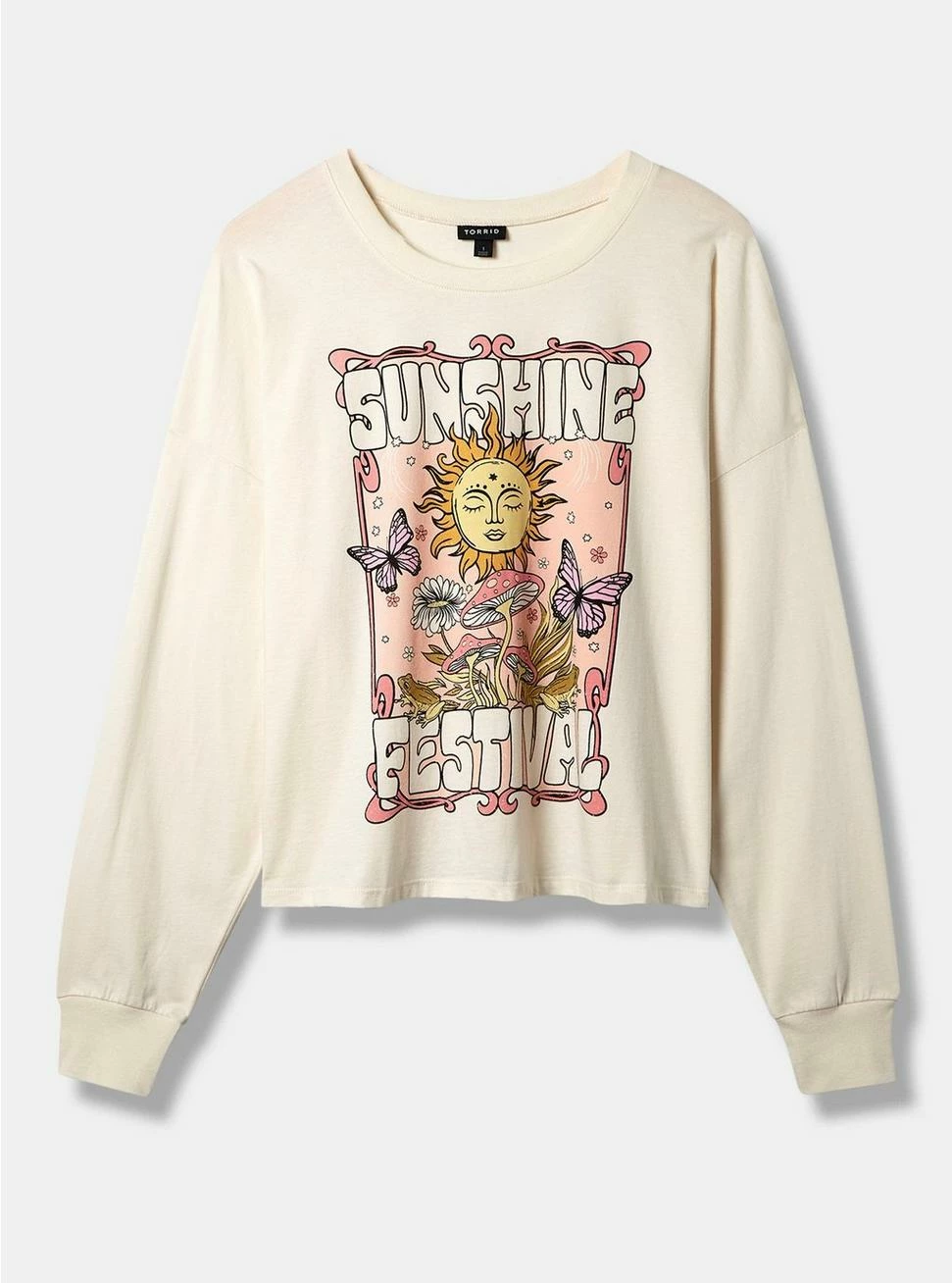 Null Sunshine Relaxed Fit Cotton Jersey Crew Neck Long Sleeve Crop Tee