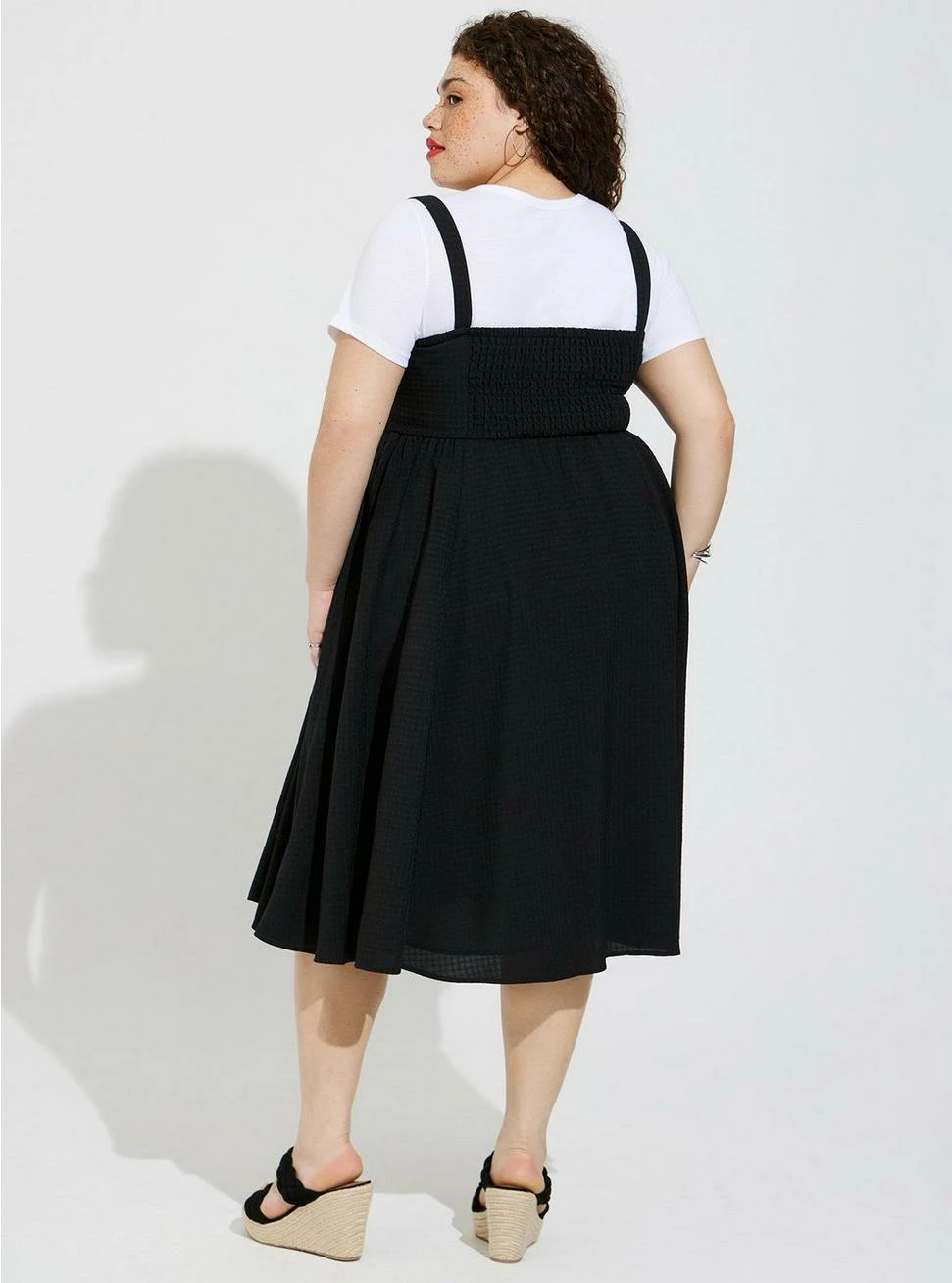Retro Chic Midi Woven Shadow Tank Skater Dress - Image 2