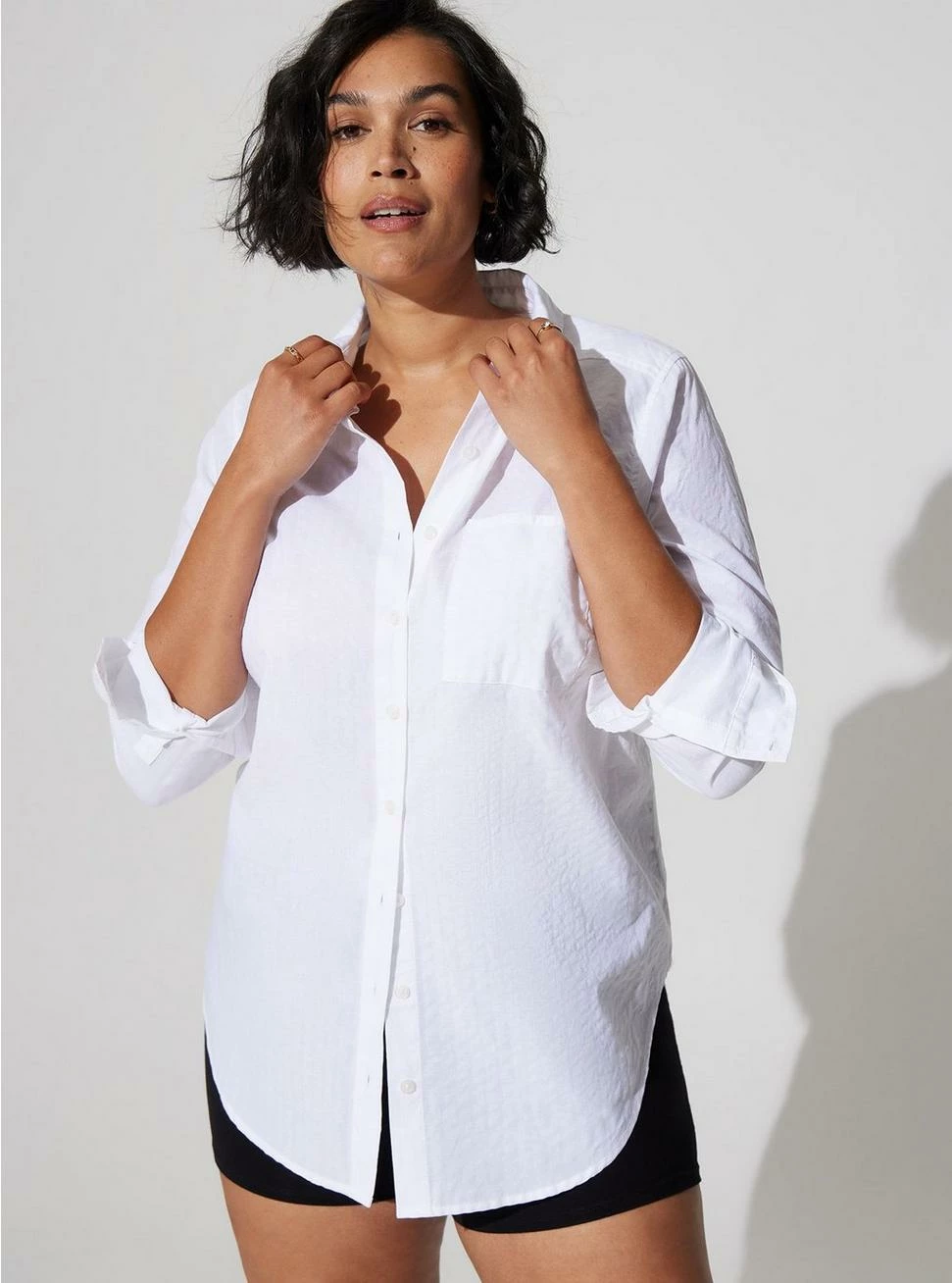 TORRID Lizzie Cotton Button-Down Long Sleeve Shirt - Image 2