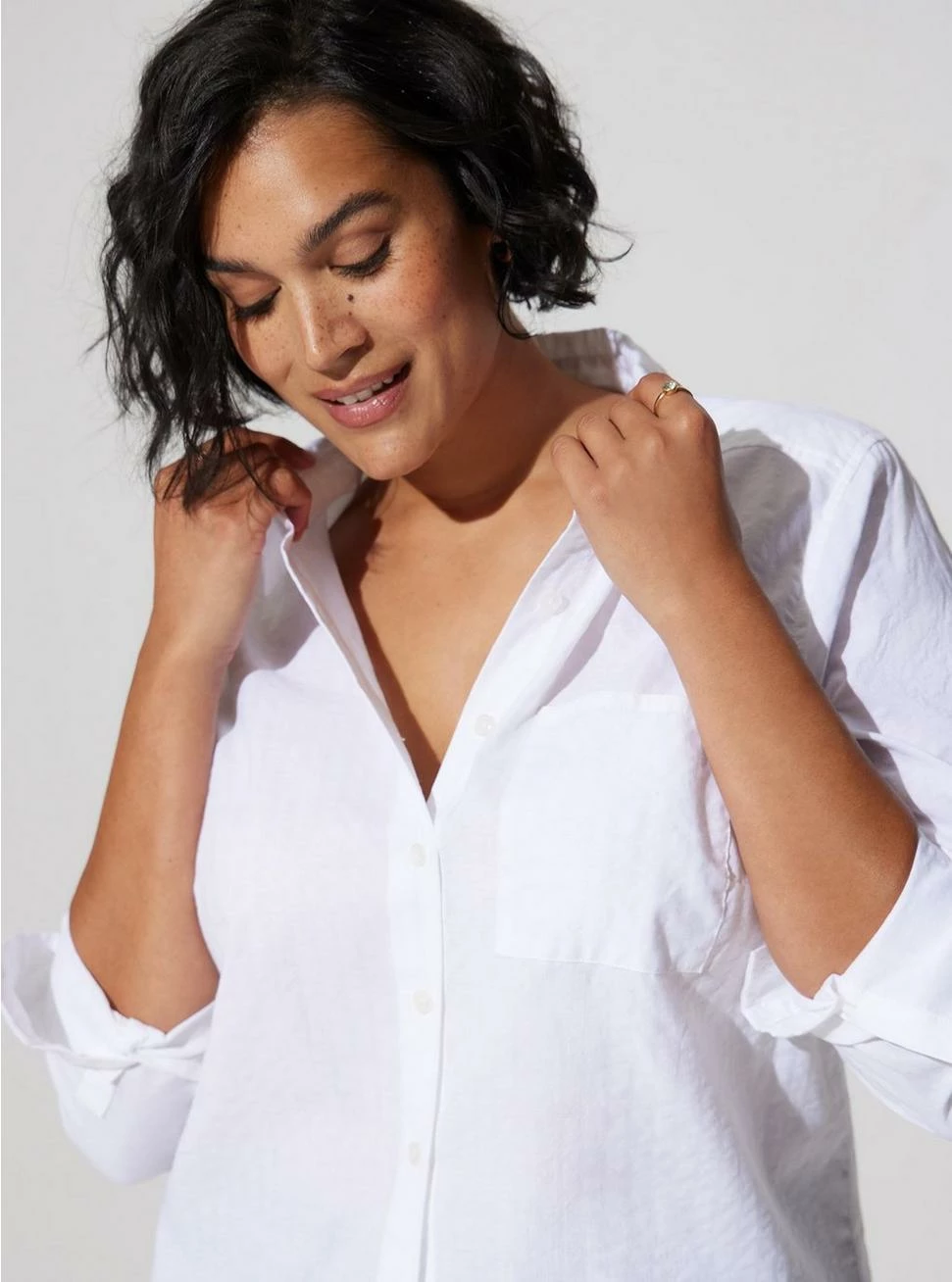 TORRID Lizzie Cotton Button-Down Long Sleeve Shirt - Image 3